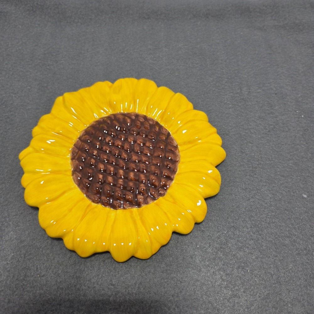 Teleflora Gift Ceramic Sunflower Decorative Plate Yellow Brown Floral Dish